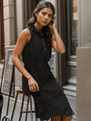 Black Striped Rayon Crepe Dress