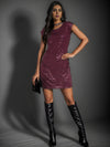 Wine Embellished Sequin Shift Dress