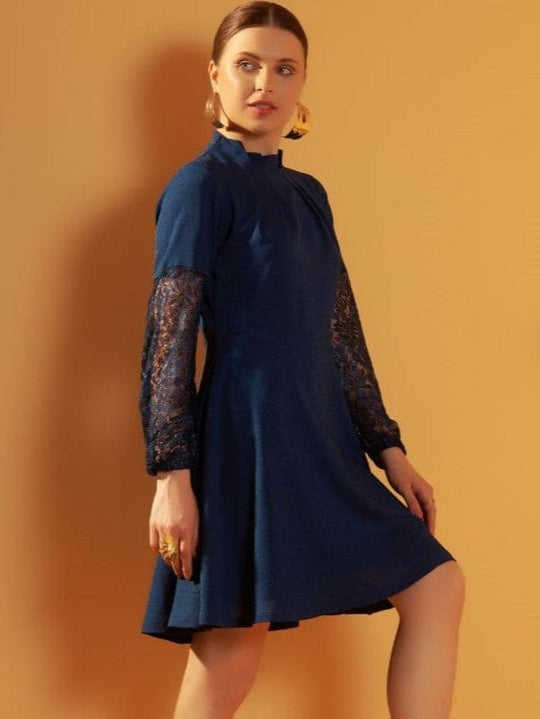 Blue Self- Design Crepe Dress