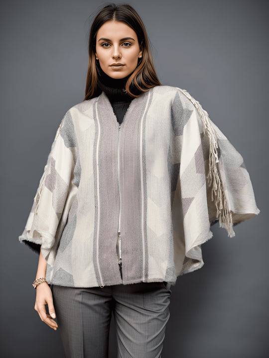 Ivory Jacquard Yarn Dyed Cotton Cape