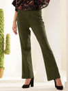Olive Green Solid Crepe Pants