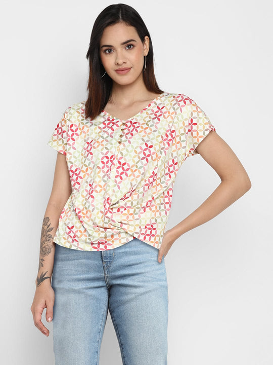 Ivory Digital Printed Lycra Knit Top