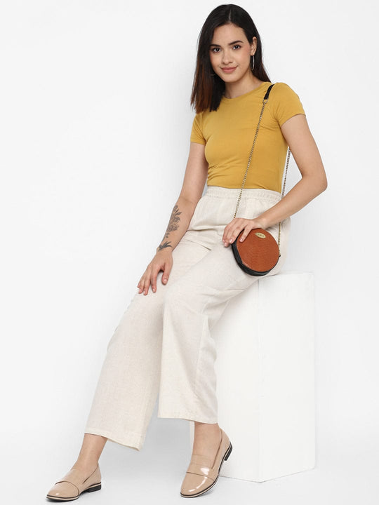 Ivory Solid Linen Pants