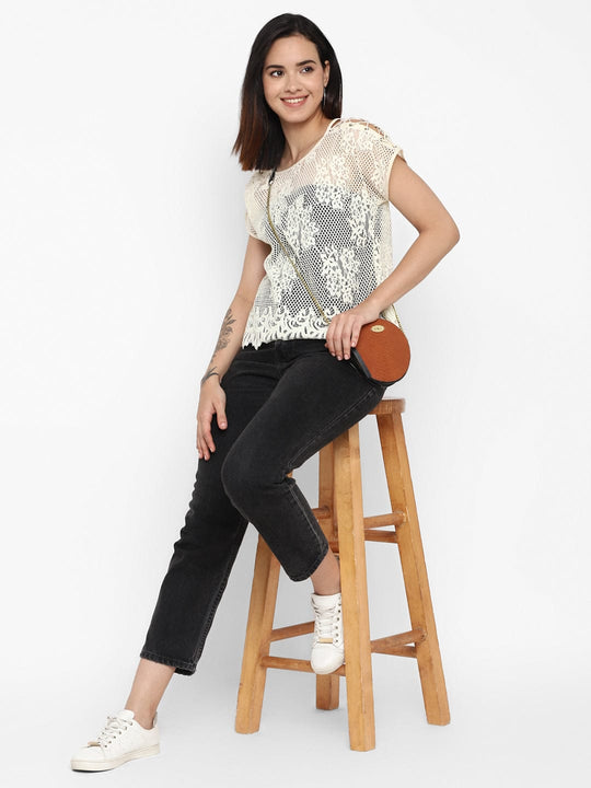 Ivory Self- Design Crochet Top