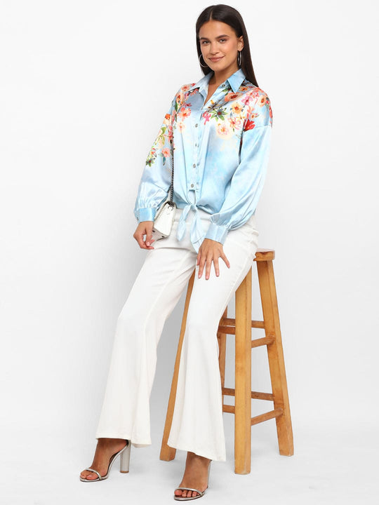 Blue Digital Printed Satin Shirt