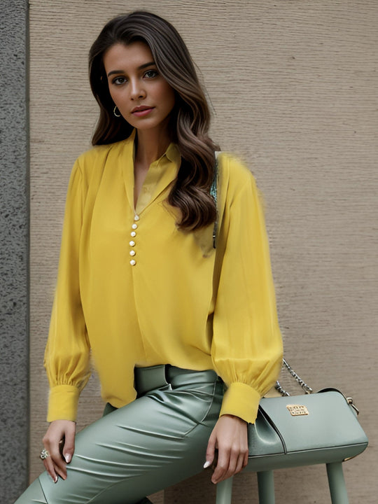 Acid Green Solid Georgette Shirt