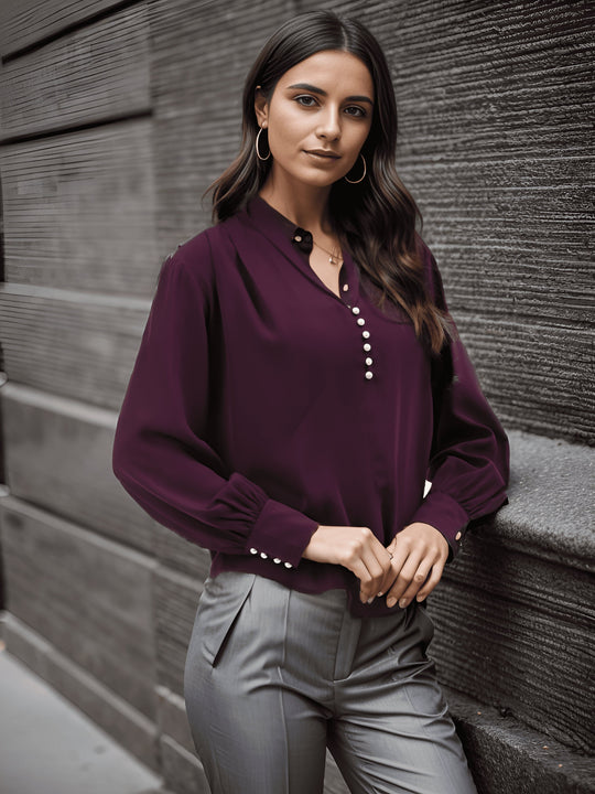 Wine Solid Georgette Shirt