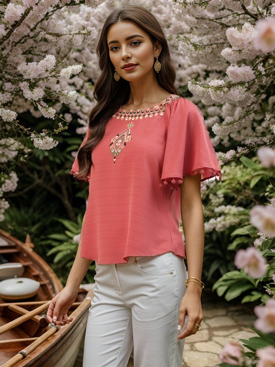 Pink Self- Design Dobby Top