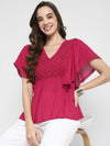 Pink Solid Crepe Top