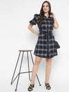 Navy Blue Plaid Checks Yarn Dyed Cotton Dress