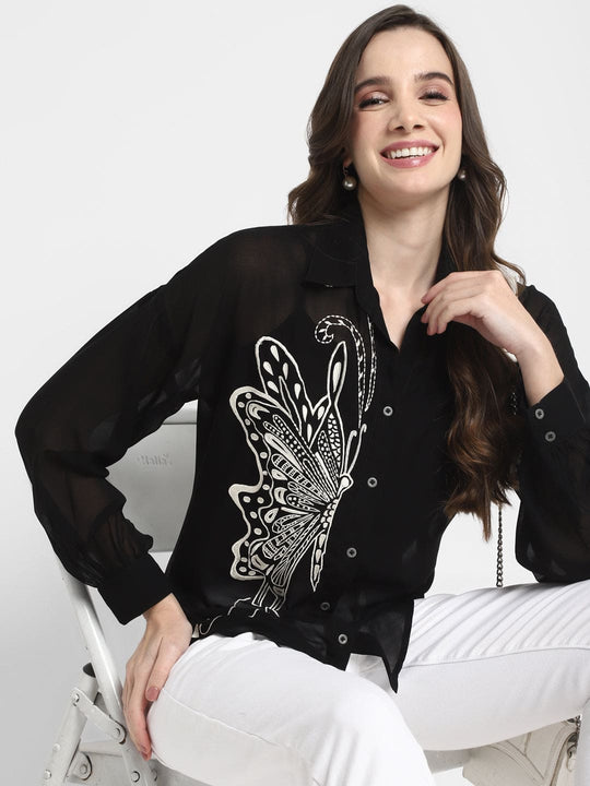 Black Solid Crepe Shirt