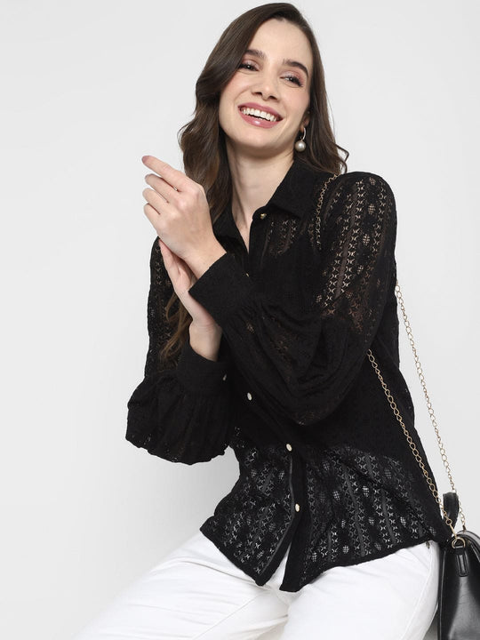 Black Textured Crochet Shirt