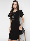 Black Embroidered Moss Crepe Dress