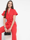 Red Solid Moss Crepe Top & Pant