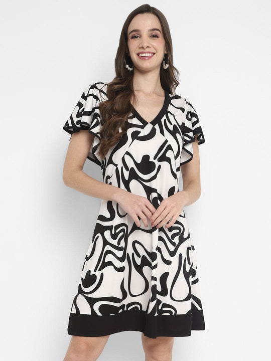Black & White Digital Printed Lycra Knit Dress