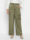 Olive Green Solid Satin Pants