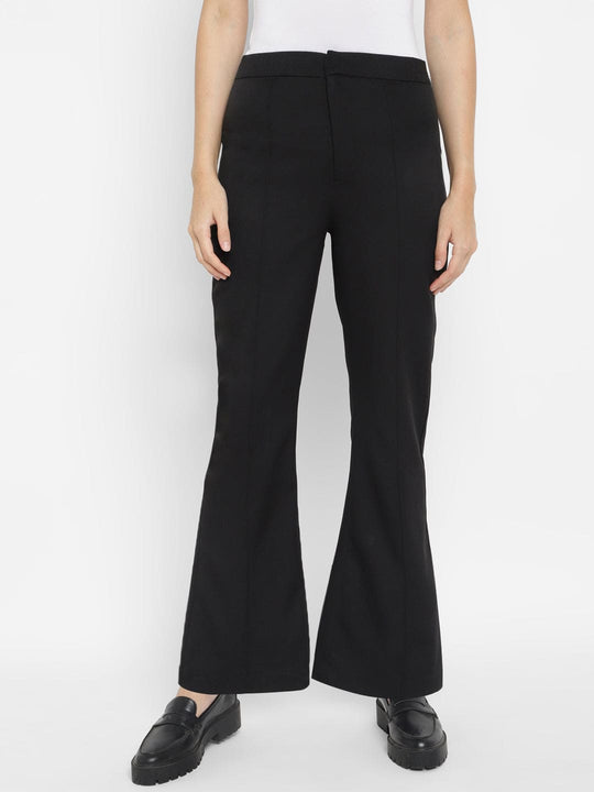 Black Solid Crepe Pants