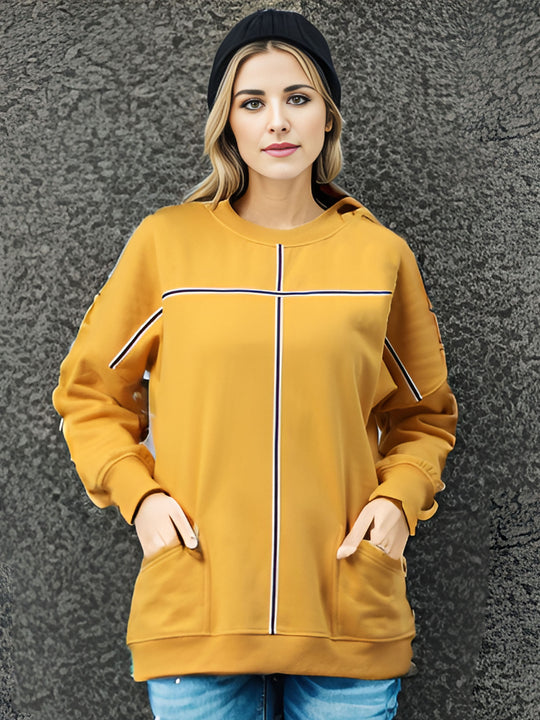 Mustard Solid Fleece Sweat Shirts