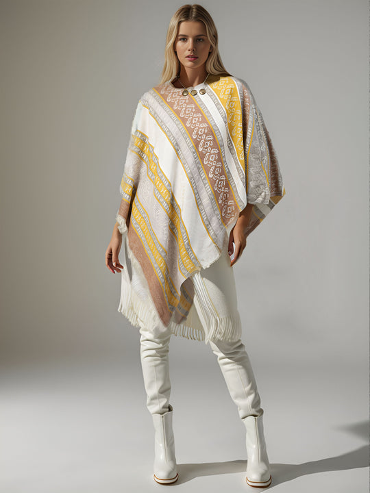Mustard Embellished Yarn Dyed Cotton Cape
