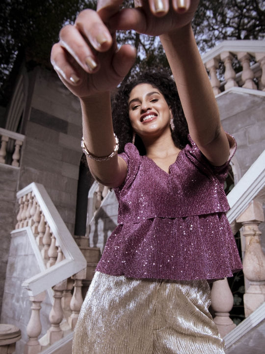 Pink Pleated Sequin Top