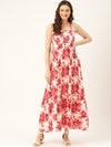 Red Printed Rayon Crepe Maxi Dress - Taurusshop.com