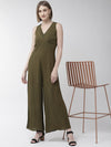 Green Solid Rayon Crepe Jumpsuit