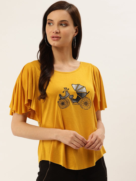 Mustard Solid Jersey Knit Top