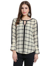 Ivory Plaid Checks Yarn Dyed Woven Top - Taurusshop.com