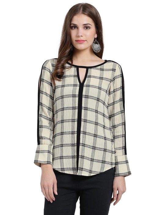 Ivory Plaid Checks Yarn Dyed Woven Top