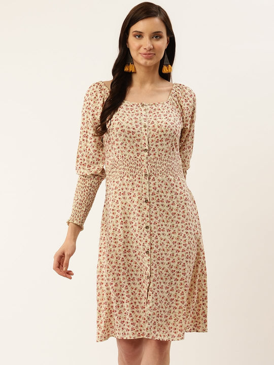 Ivory Printed Rayon Crepe Dress