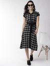 Black Plaid Checks Yarn Dyed Woven Dress