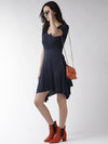 Blue Solid Rayon Crepe Dress - Taurusshop.com