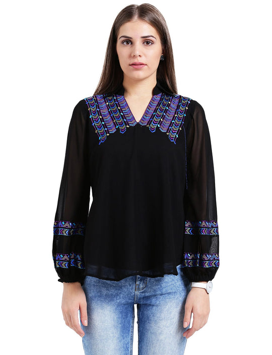 Black Solid Georgette Top
