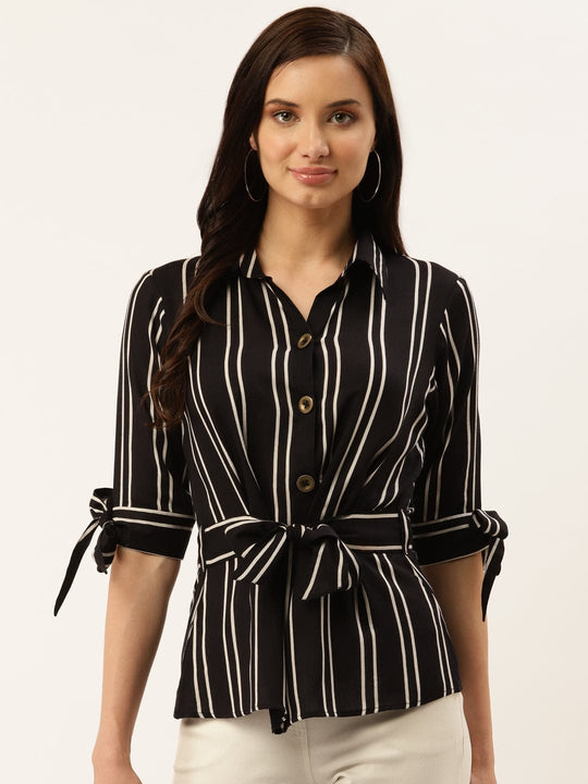 Black Printed Rayon Crepe Shirt