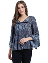 Blue Printed Rayon Crepe Top - Taurusshop.com