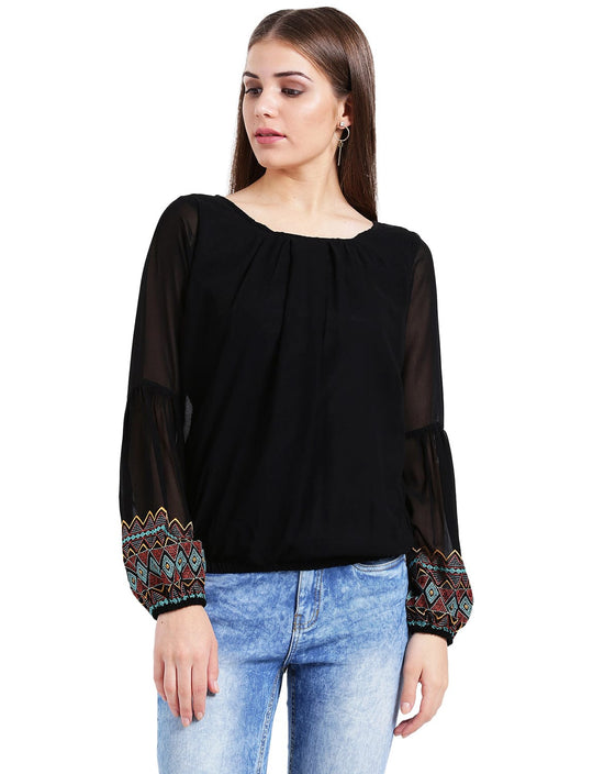 Black Solid Georgette Blouse