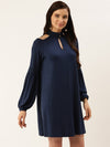 Blue Solid Jersey Knit Dress - Taurusshop.com