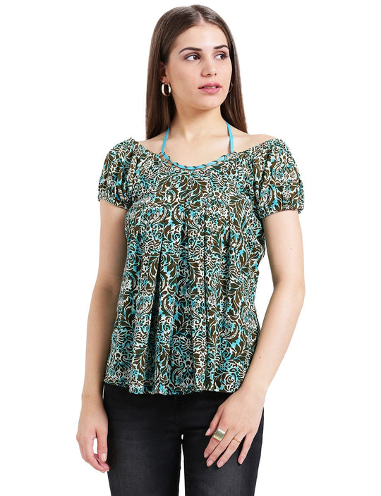 Green Printed Rayon Crepe Top