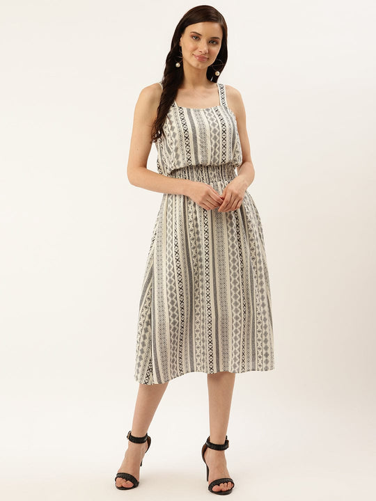 Ivory Printed Rayon Crepe Dress