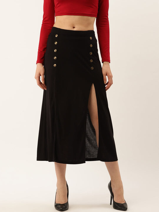 Black Solid Jersey Knit Skirt