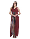 Maroon Printed Rayon Crepe Maxi Dress
