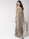 Grey Solid Rayon Crepe Maxi Dress