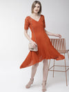 Rust Solid Lycra Knit Dress - Taurusshop.com