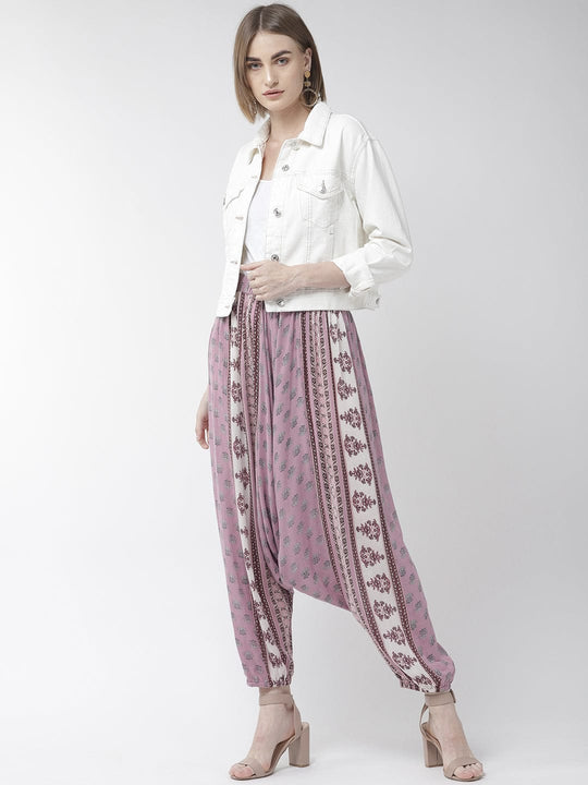 Mauve Printed Rayon Crepe Pants