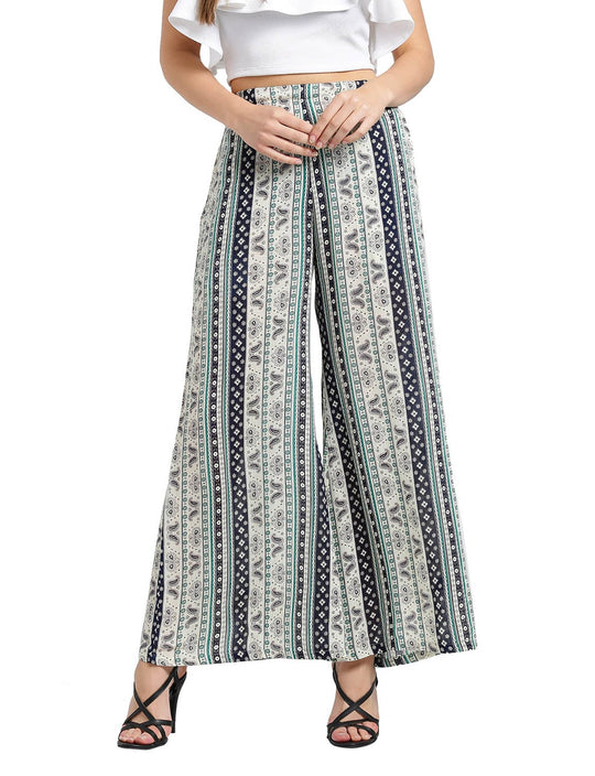 Blue Printed Rayon Crepe Palazzo