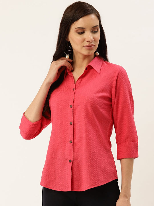 Pink Textured Cambric Shirt