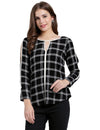 Black Plaid Checks Yarn Dyed Woven Top - Taurusshop.com