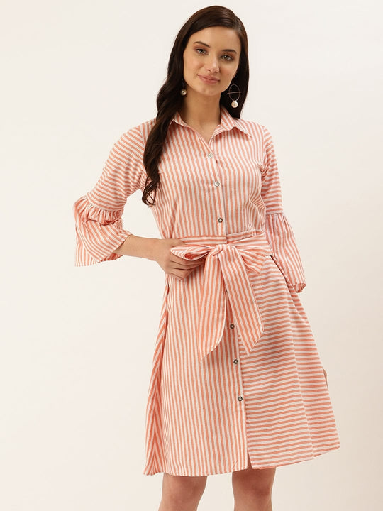 Peach Solid Cambric Dress