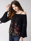 Black Embroidered Rayon Crepe Top - Taurusshop.com