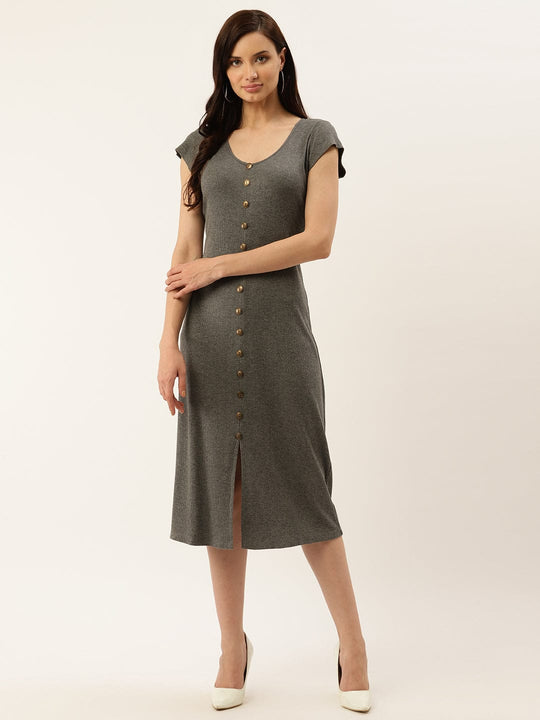 Grey Melange Jersey Knit Dress